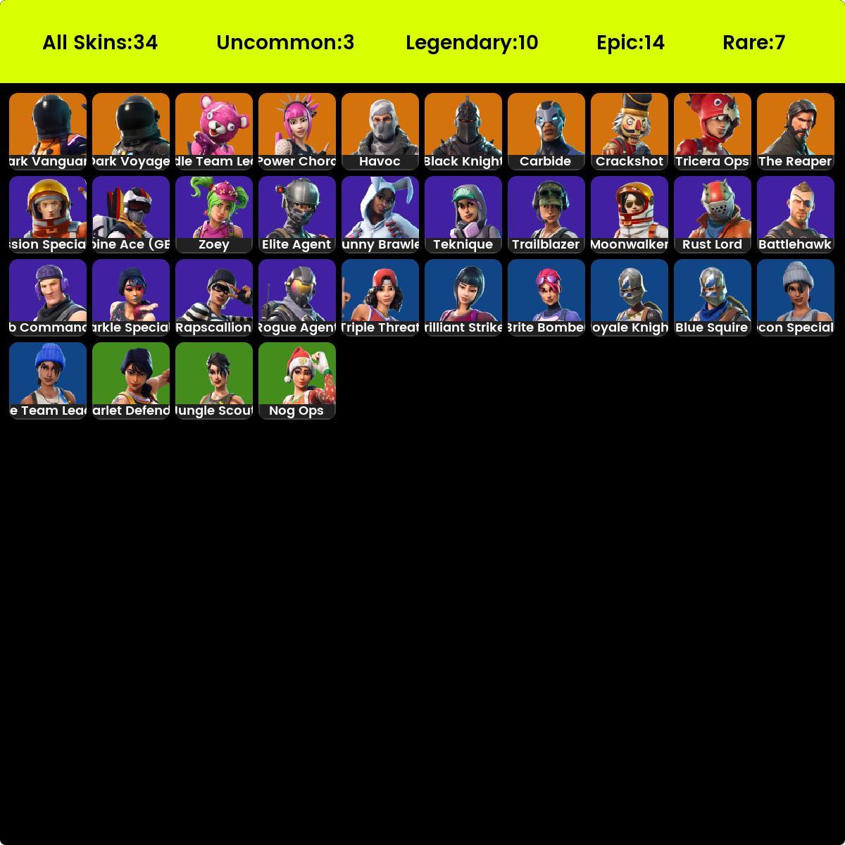 Fortnite account 34 skins Black Knight | Sparkle Specialist | Floss | The Reaper | Royale Knight | Blue Squire | Take The L