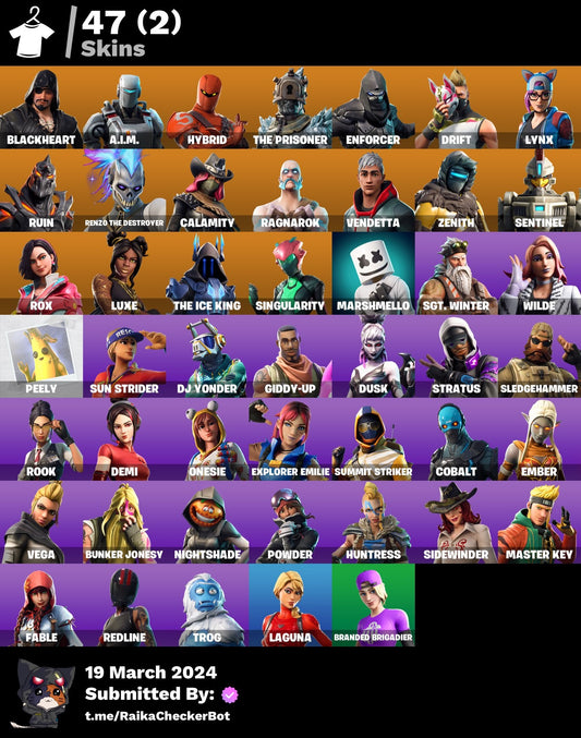 Fortnite account [PC/XBOX]  47 skins Blackheart  Rust Bucket  Take The Elf Coaxial Blue Drift (Stage 5) ❤️Calamity (Stage 5) 🍓 Full Access